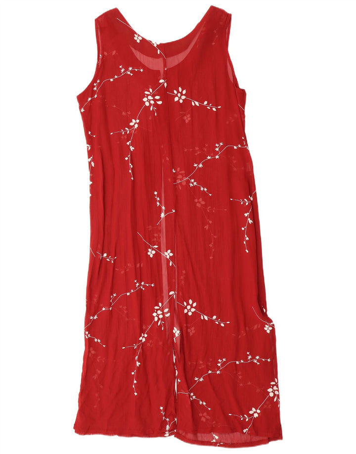 ВИНТАЖНОЕ женское платье макси без рукавов, Великобритания 14, большой красный цветочный вискоза