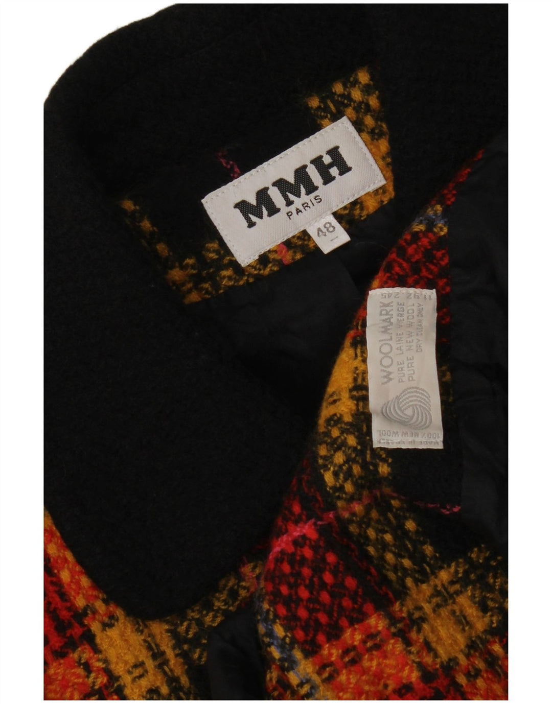 Винтажный женский пиджак на 5 пуговицах IT 48 XL из натуральной шерсти оранжевого цвета в клетку