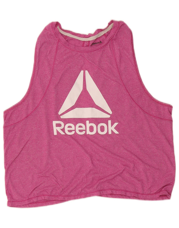 Reebok Womens Crop Graphic Vest Top UK 16 Large Pink Flecked