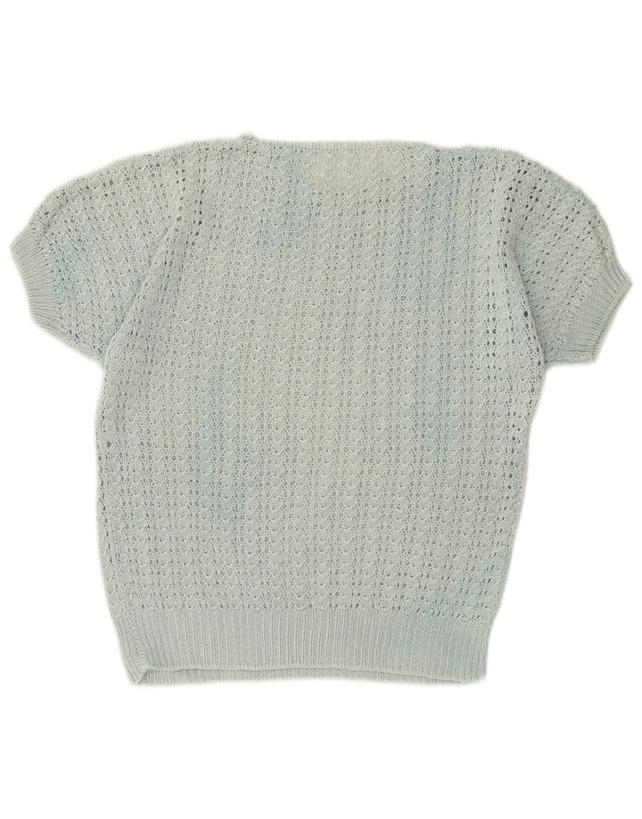 Винтажный женский джемпер с коротким рукавом и вырезом «лодочка», Великобритания, 12, средний бирюзовый цвет