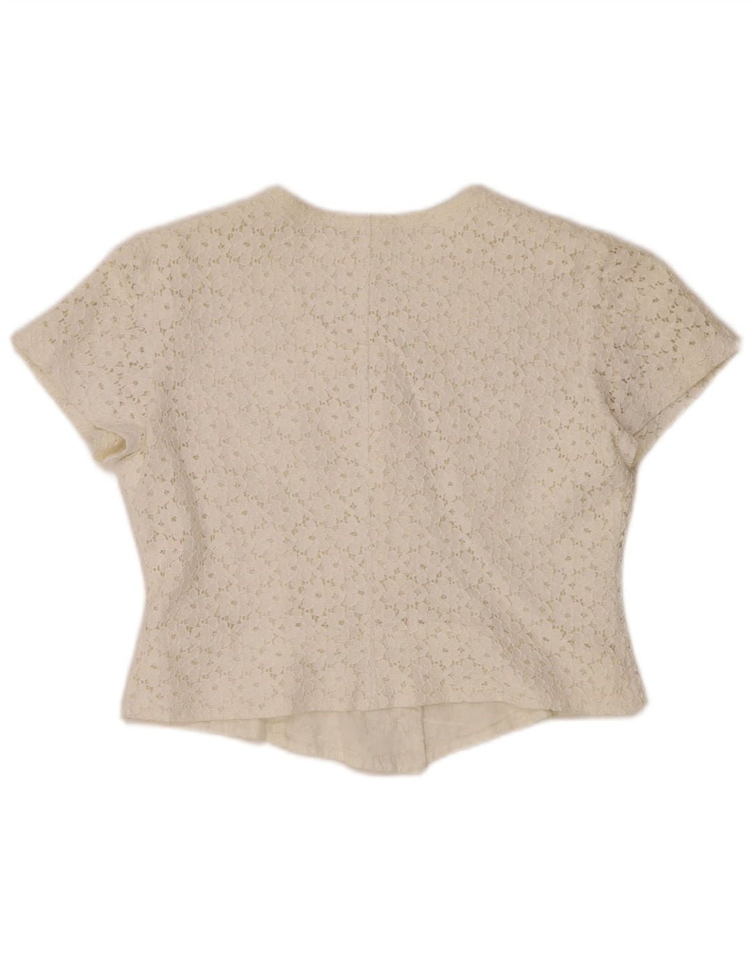 Женская укороченная блузка-рубашка с коротким рукавом VINTAGE IT 46, большая с белым цветочным принтом