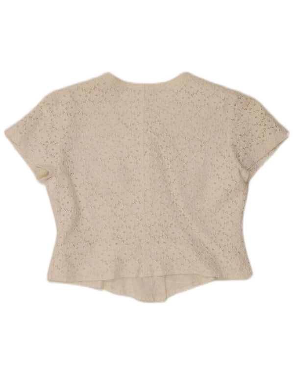 Женская укороченная блузка-рубашка с коротким рукавом VINTAGE IT 46, большая с белым цветочным принтом