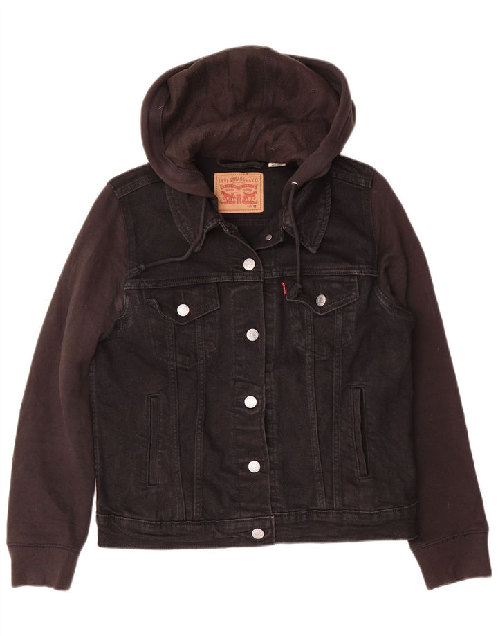 Женская джинсовая куртка Levi's с капюшоном UK 14, средний черный хлопок