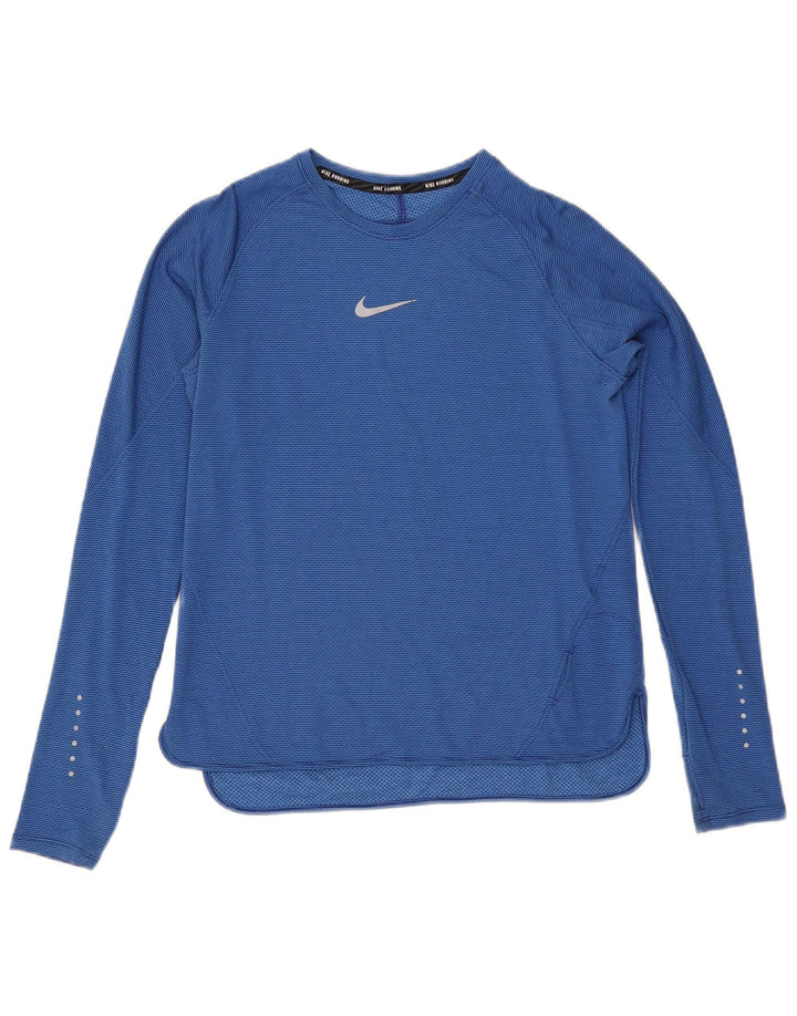 Женский топ Nike Dri Fit с длинным рукавом UK 14, большой синий полиэстер в тонкую полоску