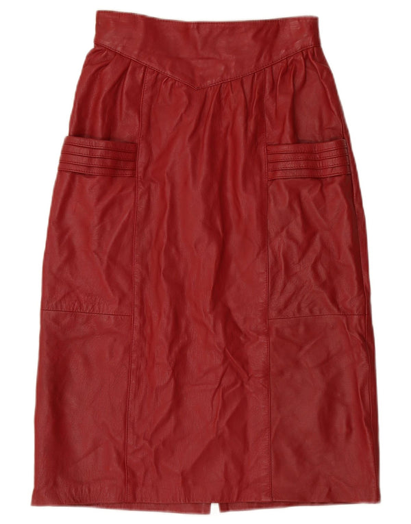 ВИНТАЖНАЯ женская кожаная юбка с высокой талией W24 XS бордовая