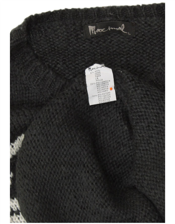 ВИНТАЖНЫЙ женский джемпер с круглым вырезом, Великобритания, 16, большой черный, шерсть Fair Isle