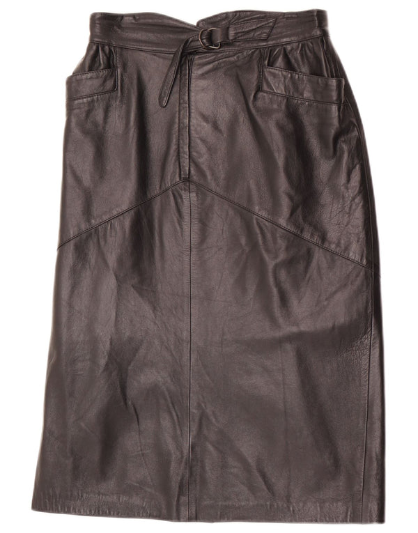 Винтажная женская кожаная юбка с высокой талией IT 44 Medium W28 Черная кожа