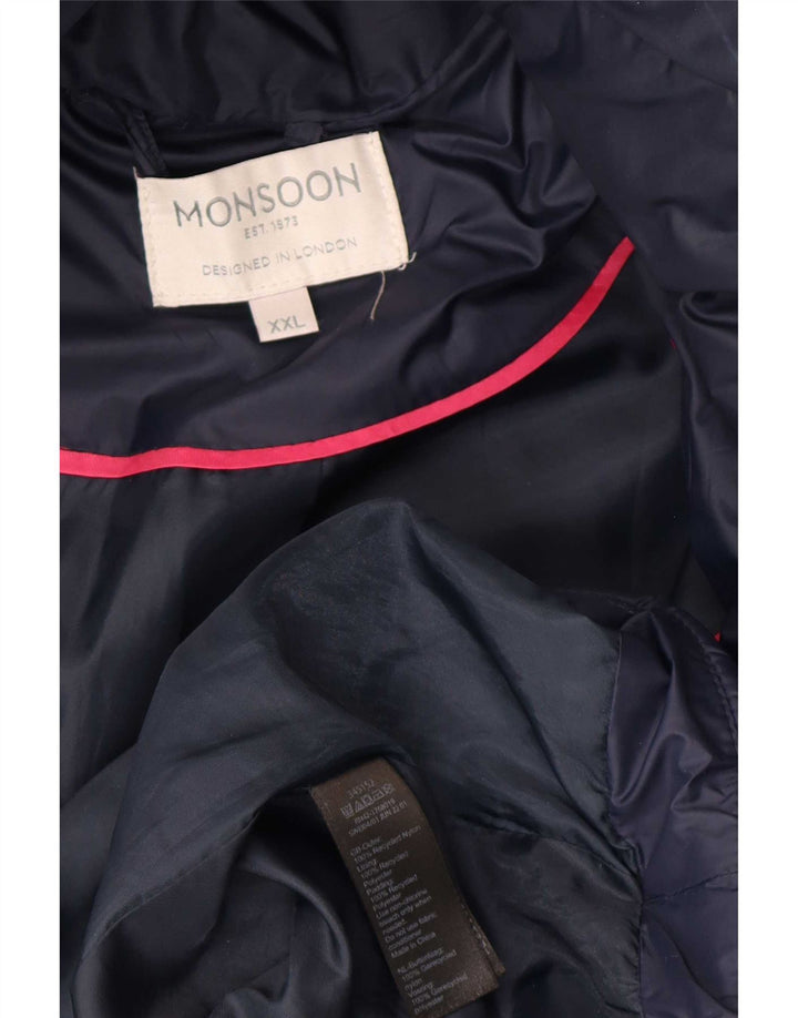 Женское длинное стеганое пальто с капюшоном Monsoon UK 22 2XL Темно-синий полиэстер