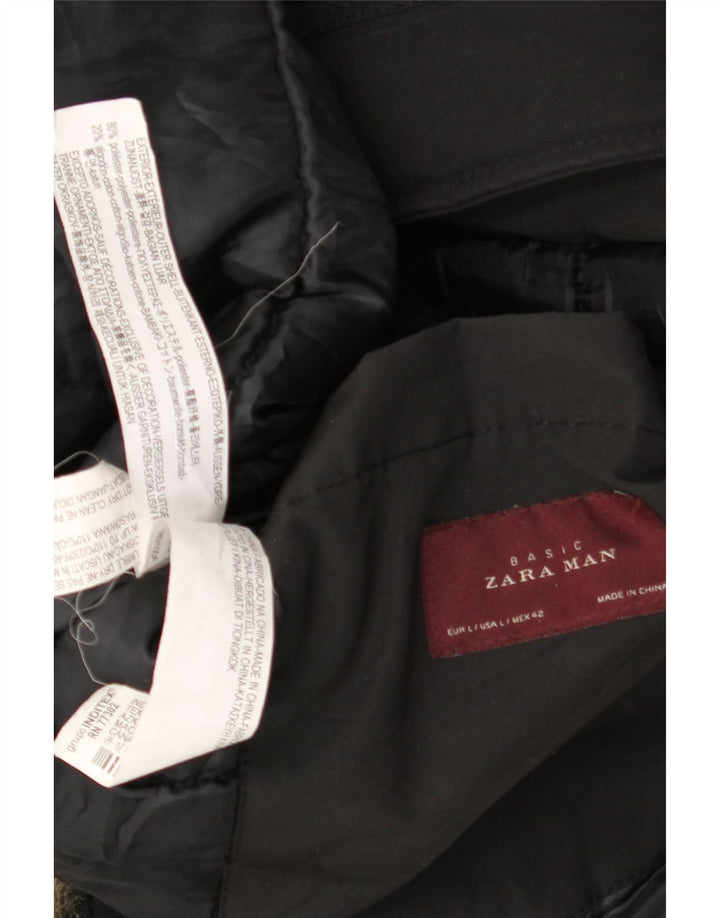 Мужская парка Zara UK 40, большая черная хлопковая куртка с капюшоном