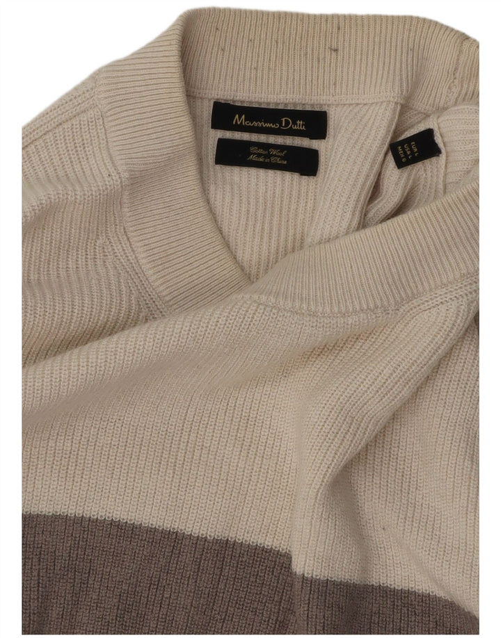 MASSIMO DUTTI Mens Crew Neck Jumper Sweater Large Beige Striped Cotton