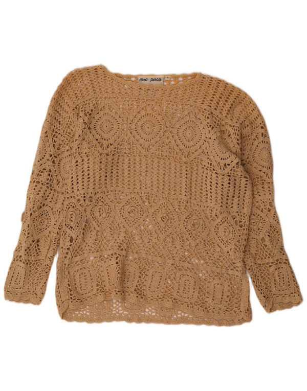 ВИНТАЖНЫЙ женский свободный джемпер с вырезом «лодочка», Великобритания, 10, маленький, бежевый