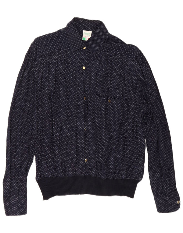 Женская блузка-рубашка VINTAGE UK 16, большая, темно-синяя, в крапинку, вискоза