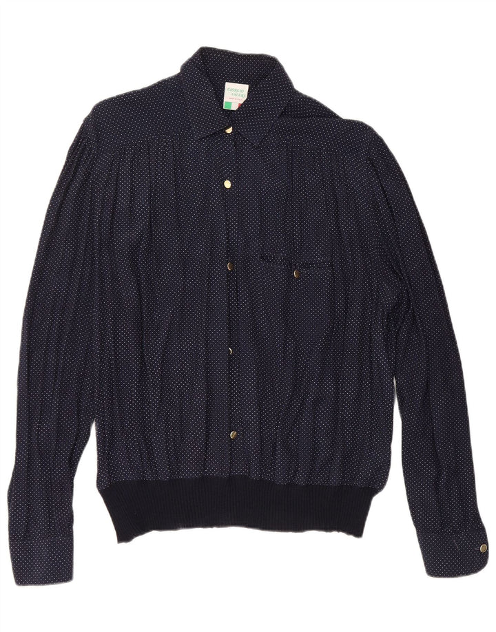 Женская блузка-рубашка VINTAGE UK 16, большая, темно-синяя, в крапинку, вискоза