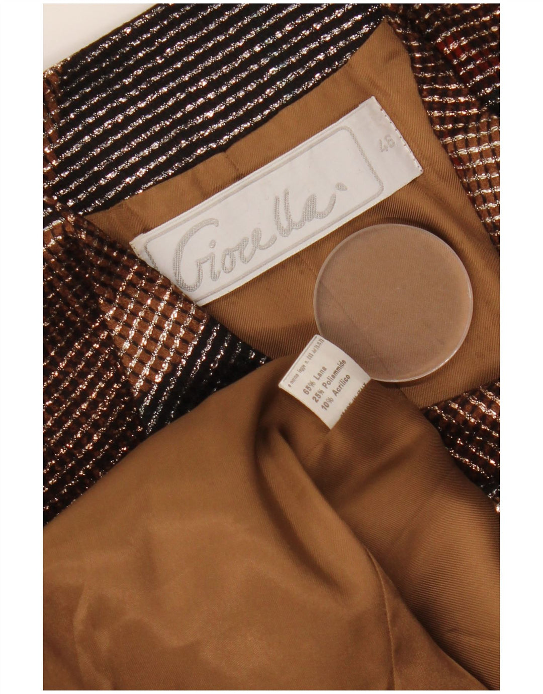 ВИНТАЖНЫЙ женский пиджак на 1 пуговице IT 46, большой разноцветный с геометрическим узором