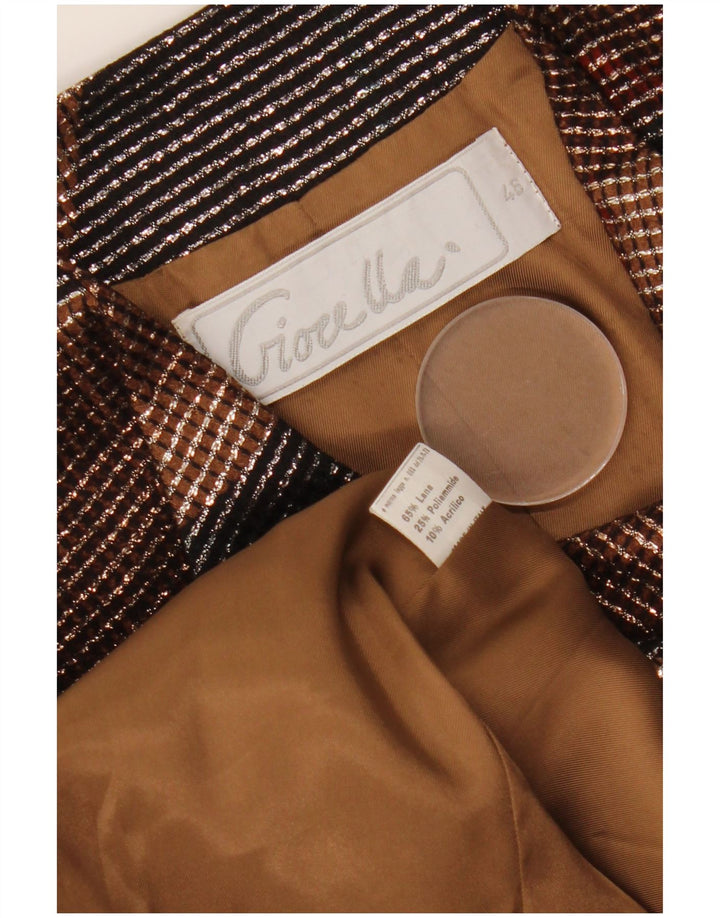 ВИНТАЖНЫЙ женский пиджак на 1 пуговице IT 46, большой разноцветный с геометрическим узором