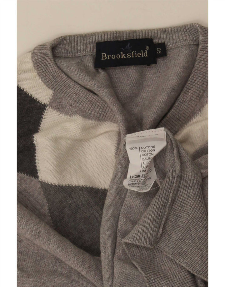Мужской джемпер с v-образным вырезом Brooksfield IT 50 Medium Grey Argyle/Diamond