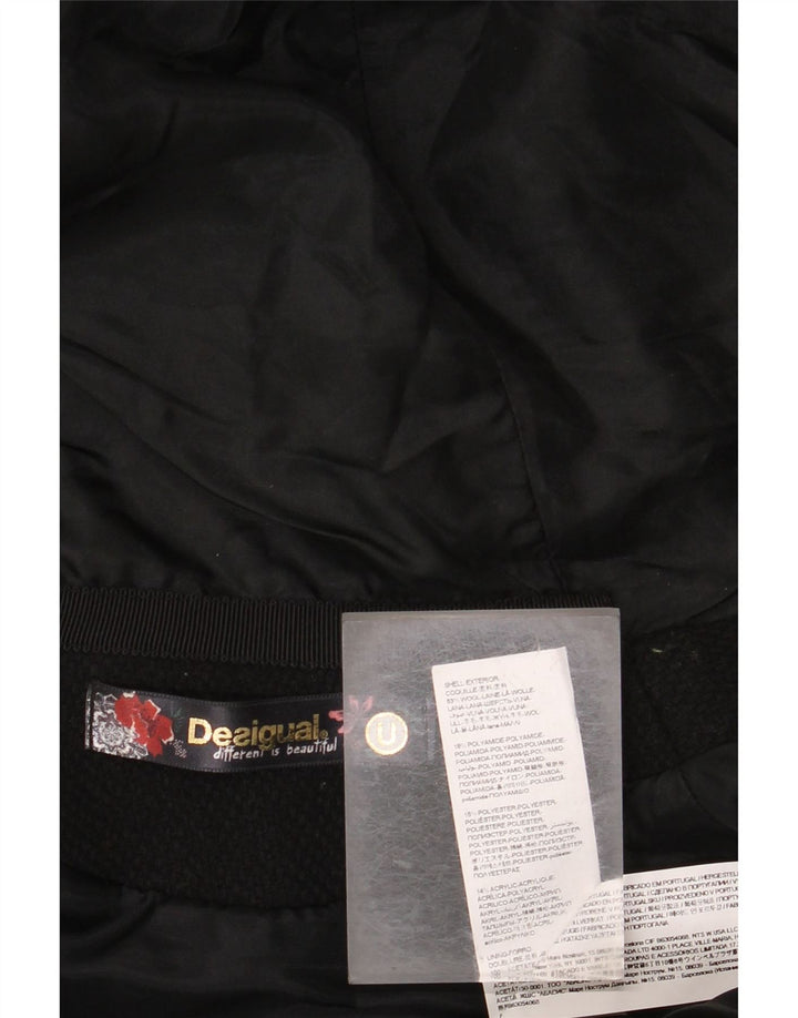 DESIGUAL Женская накидка с капюшоном, один размер, черное шерстяное пальто с цветочным принтом