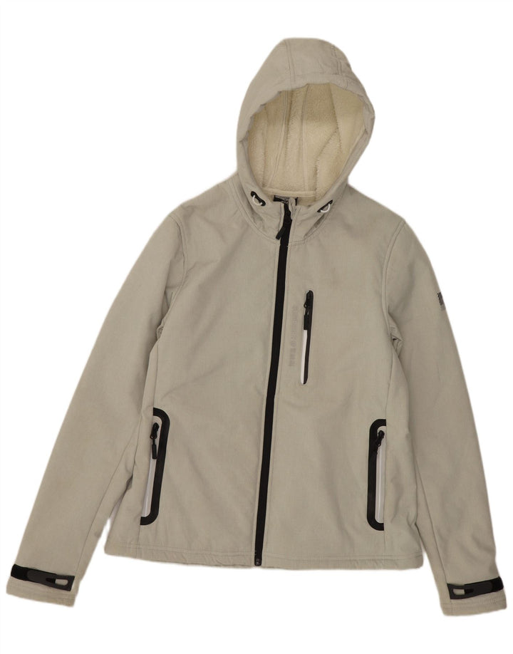 Женская куртка из шерпы с капюшоном Superdry UK 12, полиэстер среднего серого цвета