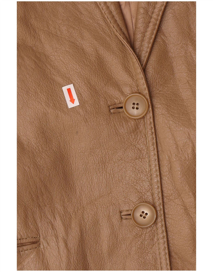 Винтажный женский пиджак на 2 пуговицах IT 44 Средний Бежевый Кожаный Классический Классический