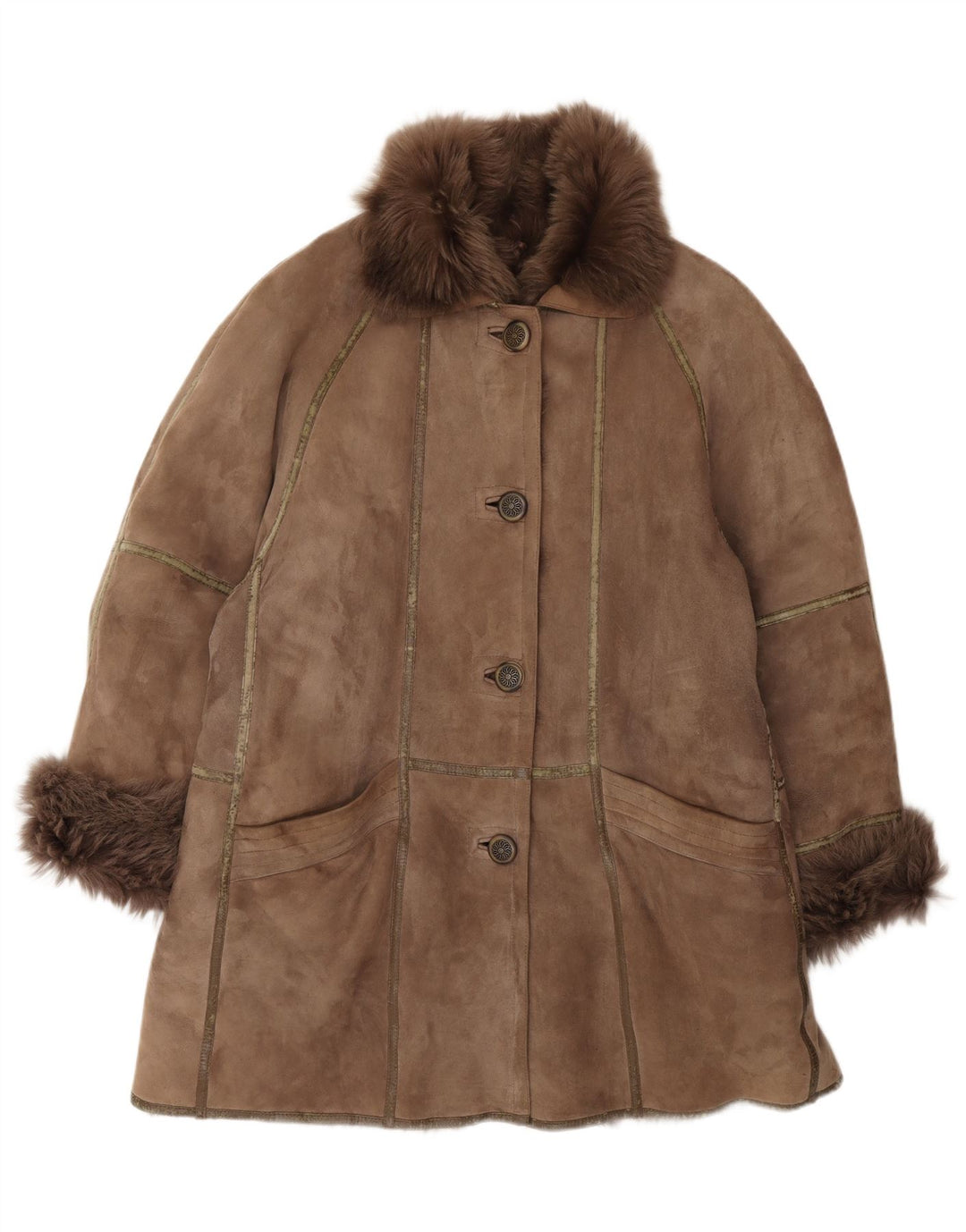 Винтажная женская дубленка оверсайз IT 44 Medium Brown Shearling