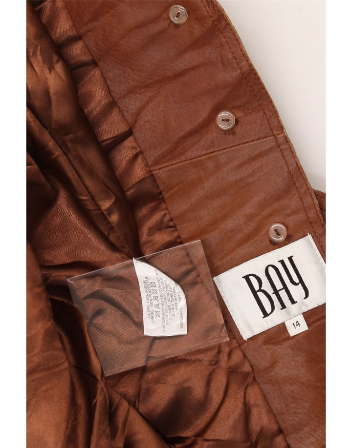 BAY Womens Leather 3 Button Blazer Jacket UK 14 Medium Brown Leather Vintage Bay and Second-Hand Bay from Messina Hembry 