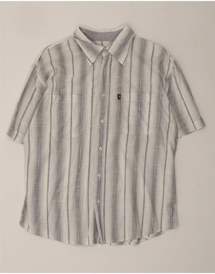 MARLBORO CLASSICS Mens Short Sleeve Shirt Large Grey Striped Cotton Vintage Marlboro Classics and Second-Hand Marlboro Classics from Messina Hembry 