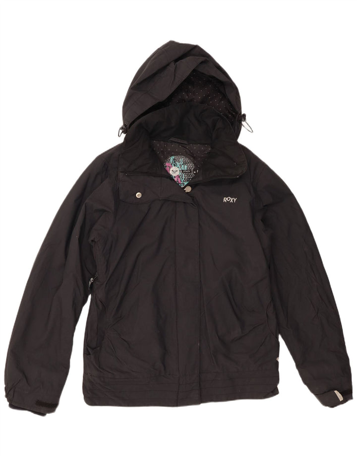 Roxy Womens Graphic Hooded Windbreaker Jacket UK 14 Medium Black Polyamide