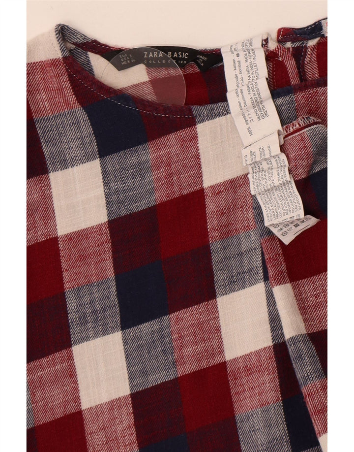 Женская блузка-рубашка с коротким рукавом Zara UK 16, большая разноцветная клетка
