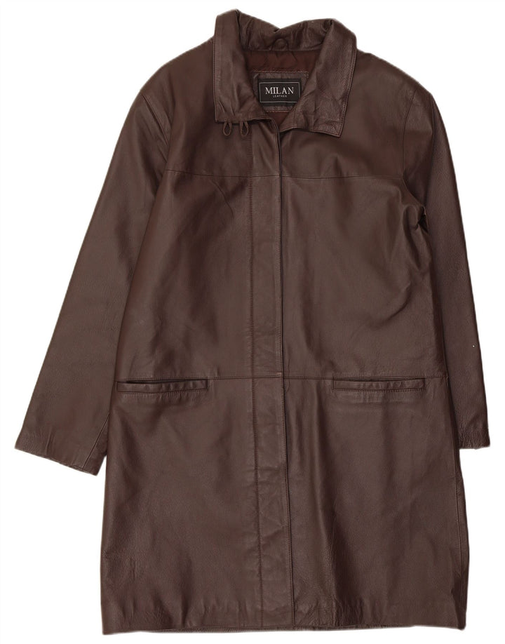 MILAN Женское кожаное пальто UK 14 большое коричневое кожаное