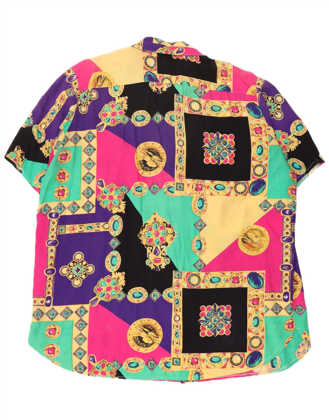 Винтажная женская блузка-рубашка с коротким рукавом, Великобритания, 20, 2XL, разноцветная, в стиле пэчворк