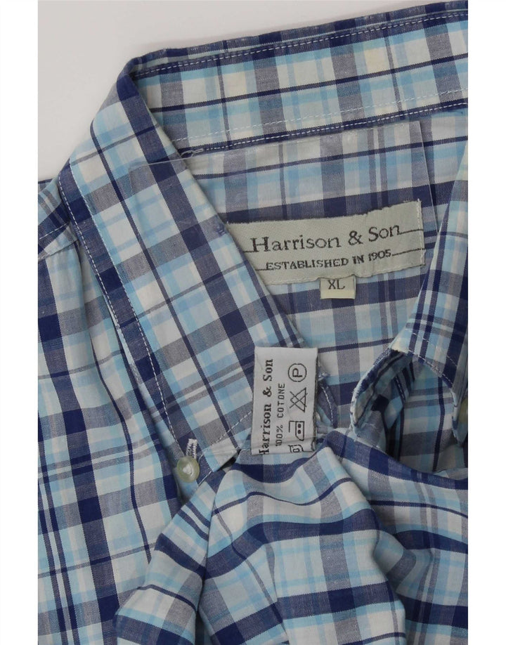 Мужская рубашка с коротким рукавом Harrison & Son XL, синяя клетка, хлопок