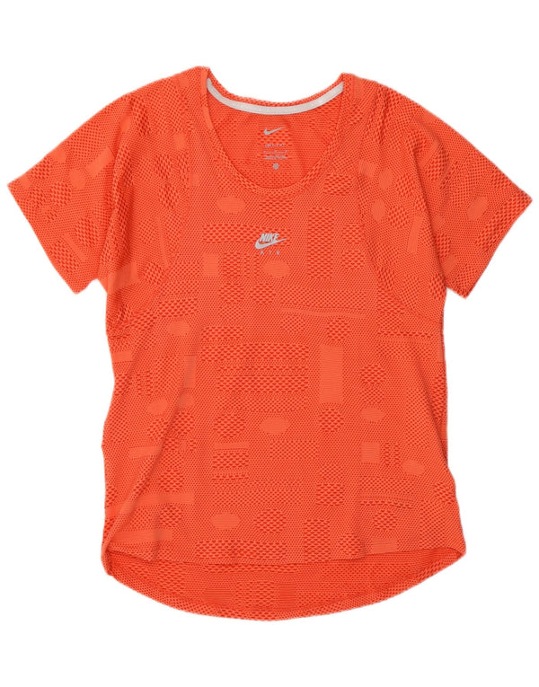 Женская футболка Nike Dri Fit Top UK 12, средний оранжевый полиэстер с геометрическим рисунком