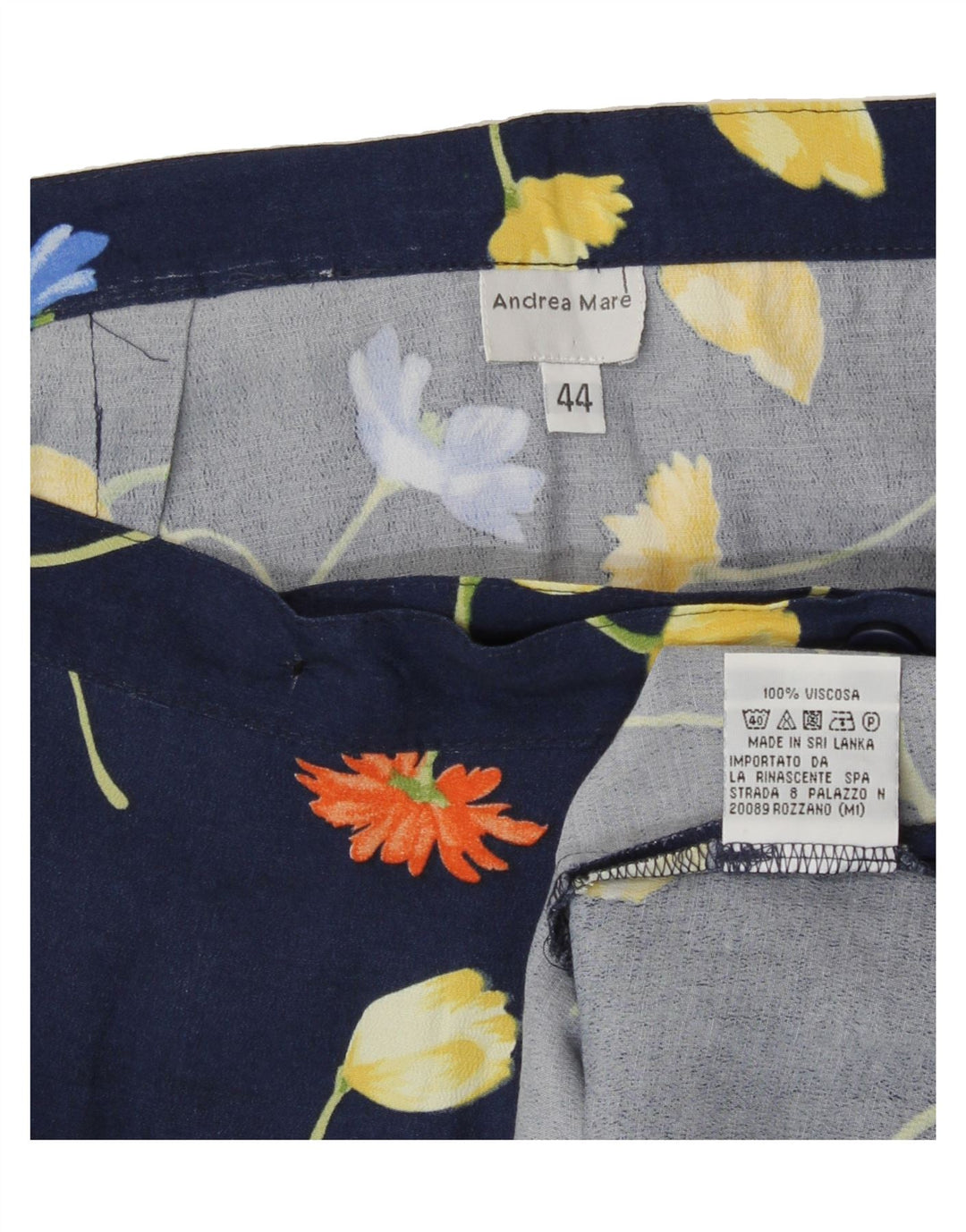ANDREA MARE Womens Wrap Skirt IT 44 Medium W32  Navy Blue Floral Viscose Vintage Andrea Mare and Second-Hand Andrea Mare from Messina Hembry 