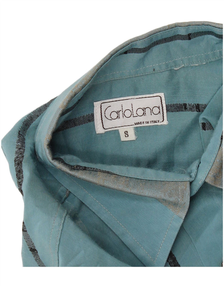 Винтажная мужская рубашка с коротким рукавом, маленькая бирюзовая полоска