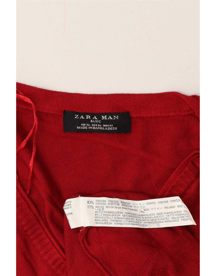 Мужской джемпер с v-образным вырезом Zara XL, красный вискоза