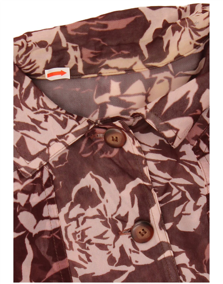 Винтажная женская укороченная блузка-рубашка UK 12, средний темно-бордовый цветочный принт