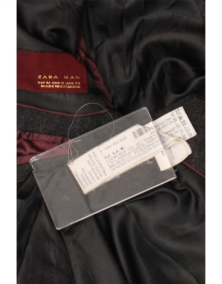 Мужское двубортное пальто Zara UK 38, шерсть среднего серого цвета