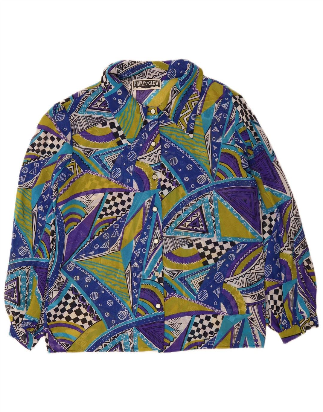 Женская блузка-рубашка VINTAGE IT 42, полиэстер, средний синий с геометрическим рисунком