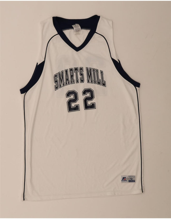 Мужской жилет с графическим рисунком Russell Athletic, большой белый полиэстер с цветными блоками