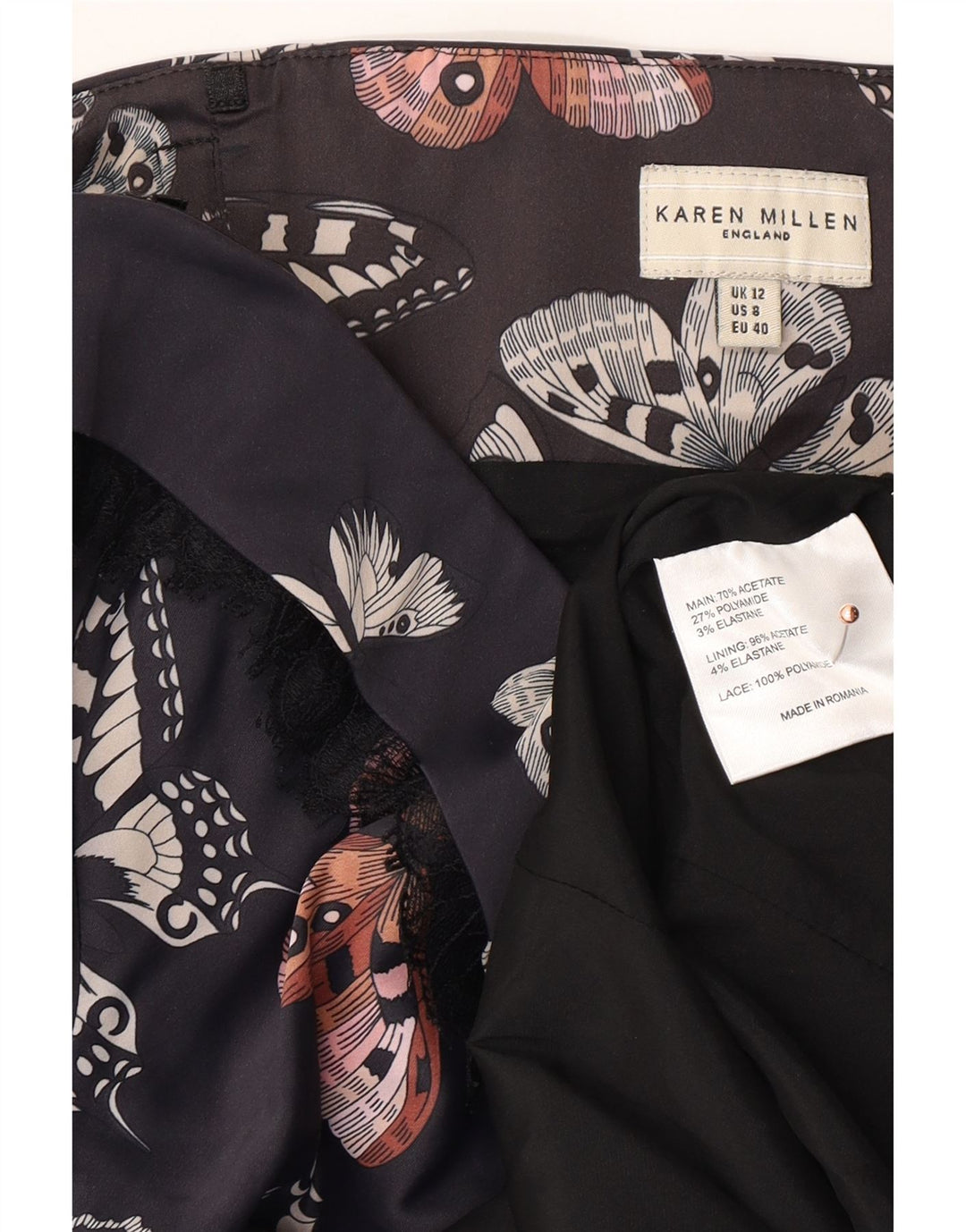 Женское платье без бретелек KAREN MILLEN UK 12, средний темно-синий с бабочкой