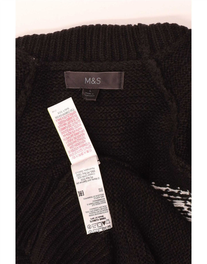 Мужской джемпер с высоким воротником Marks & Spencer, большой черный акриловый жаккардовый свитер