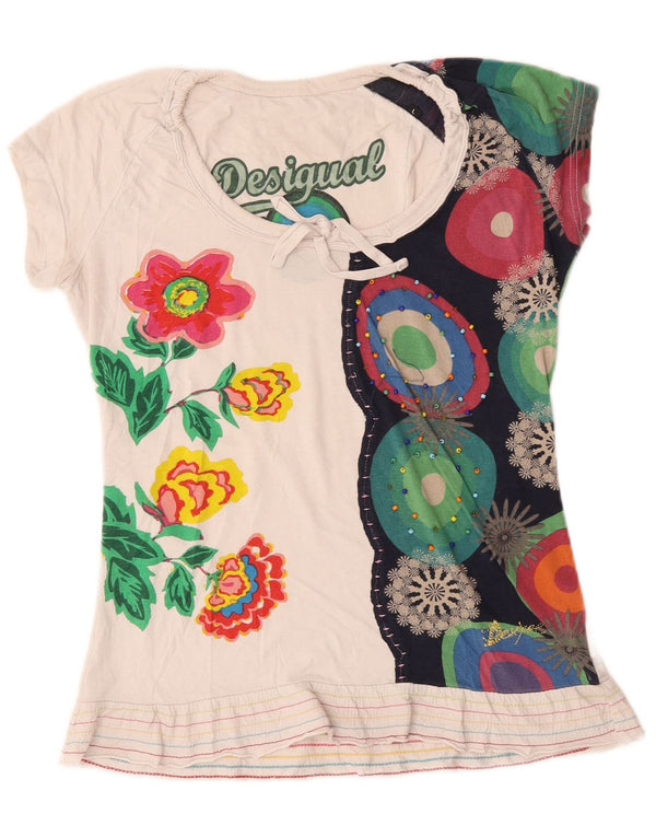 Женская футболка с рисунком Desigual Top UK 14, большой белый цветочный хлопок