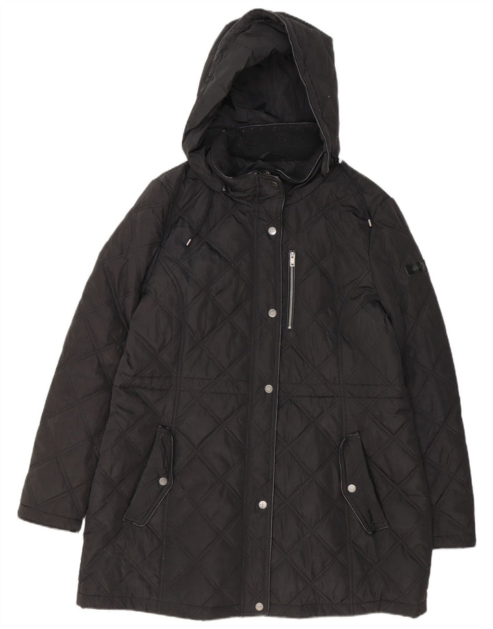 Женское стеганое пальто DKNY с капюшоном UK 18 XL, черный полиэстер