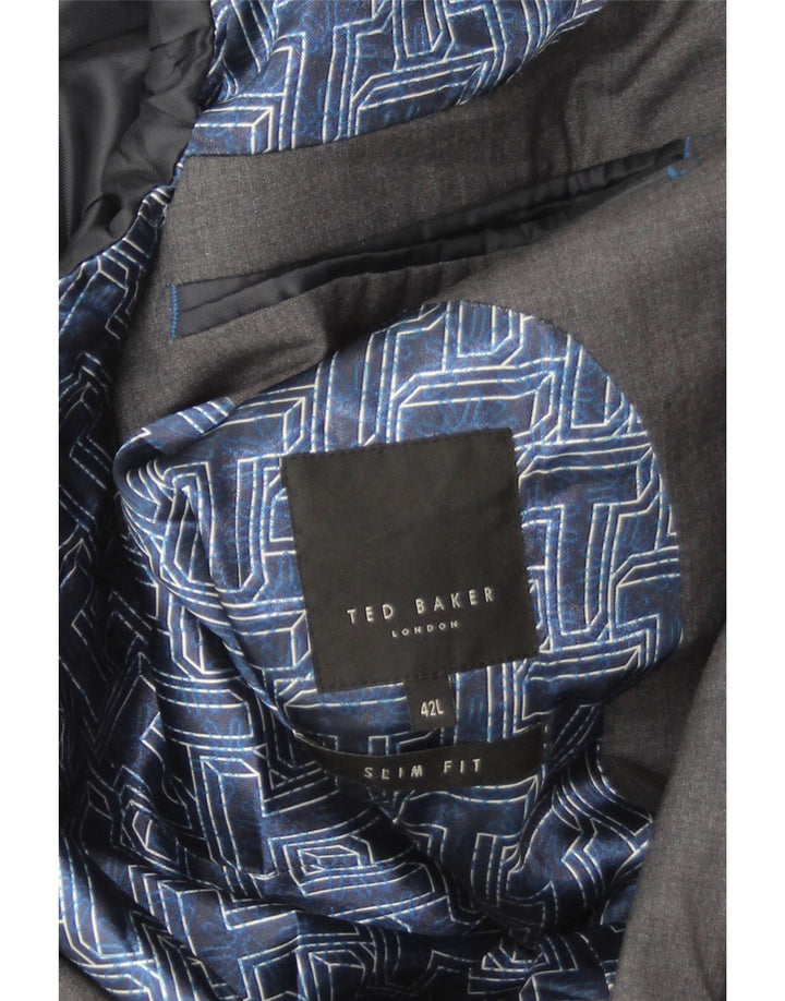 Мужской приталенный пиджак с 2 пуговицами Ted Baker UK 42 XL, серая шерсть