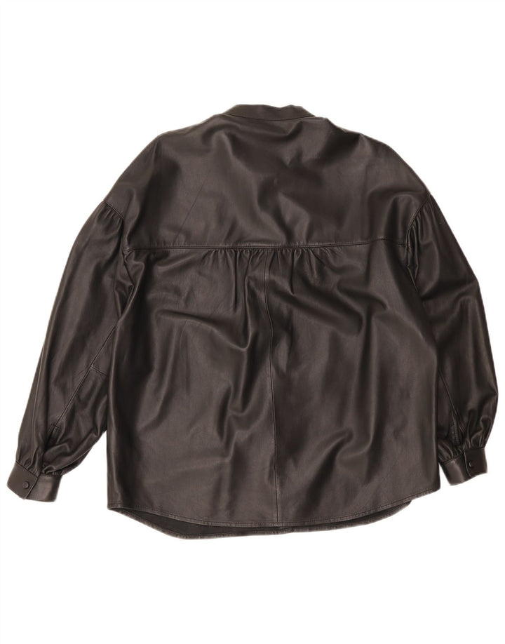 Женская кожаная рубашка оверсайз Massimo Dutti UK 6 XS черная кожа