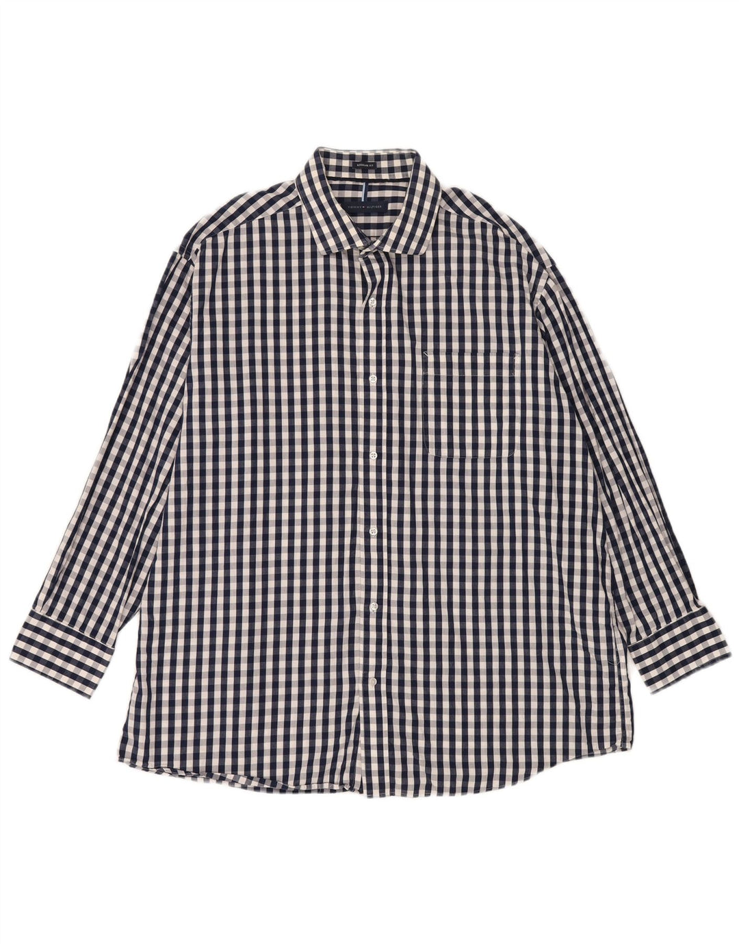 Мужская рубашка обычного кроя Tommy Hilfiger, размер 17 1/2 XL, темно-синяя в мелкую клетку