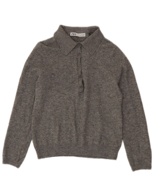 Женский свитер-джемпер с воротником поло Zara UK 18 XL, серый, шерстяной с крапинками