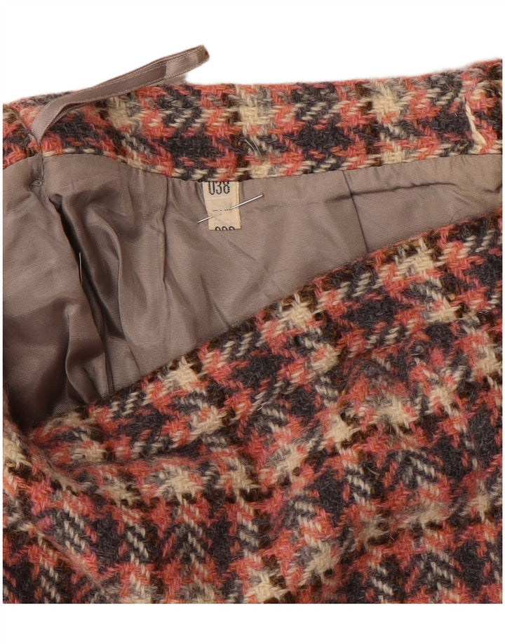 Винтажная женская юбка-трапеция EU 38 Medium W28 Розовая с узором «гусиные лапки»