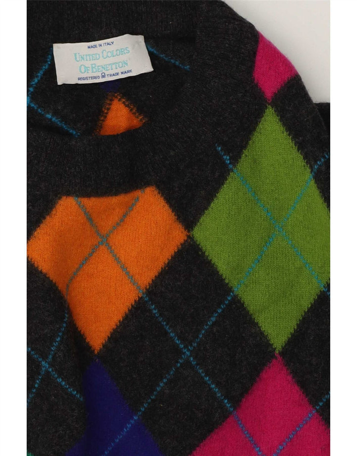 Мужской джемпер с круглым вырезом Benetton IT 50 Medium Grey Argyle/Diamond