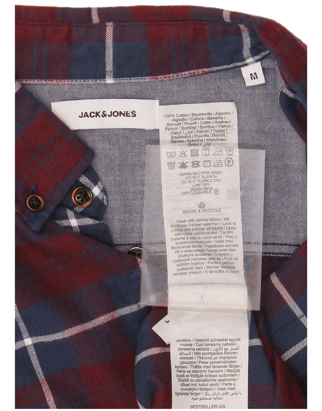 Мужская фланелевая рубашка JACK & JONES среднего цвета, бордовая клетка, хлопок